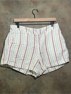 GAP Striped Women’s Linen Shorts - White with Pink & Yellow Stripes